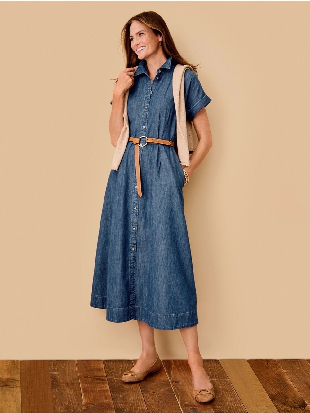 Talbots Blue Denim Midi Shirt Dress with pockets